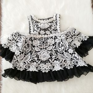 Tadashi Shoji Natalee Cold Shoulder Contrast Lace Top